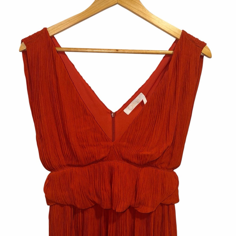 Chloé Orange Midi Dress Pleated Peplum 2 Cocktail Party Wedding Guest NWT 🟡 - Picture 7 of 15